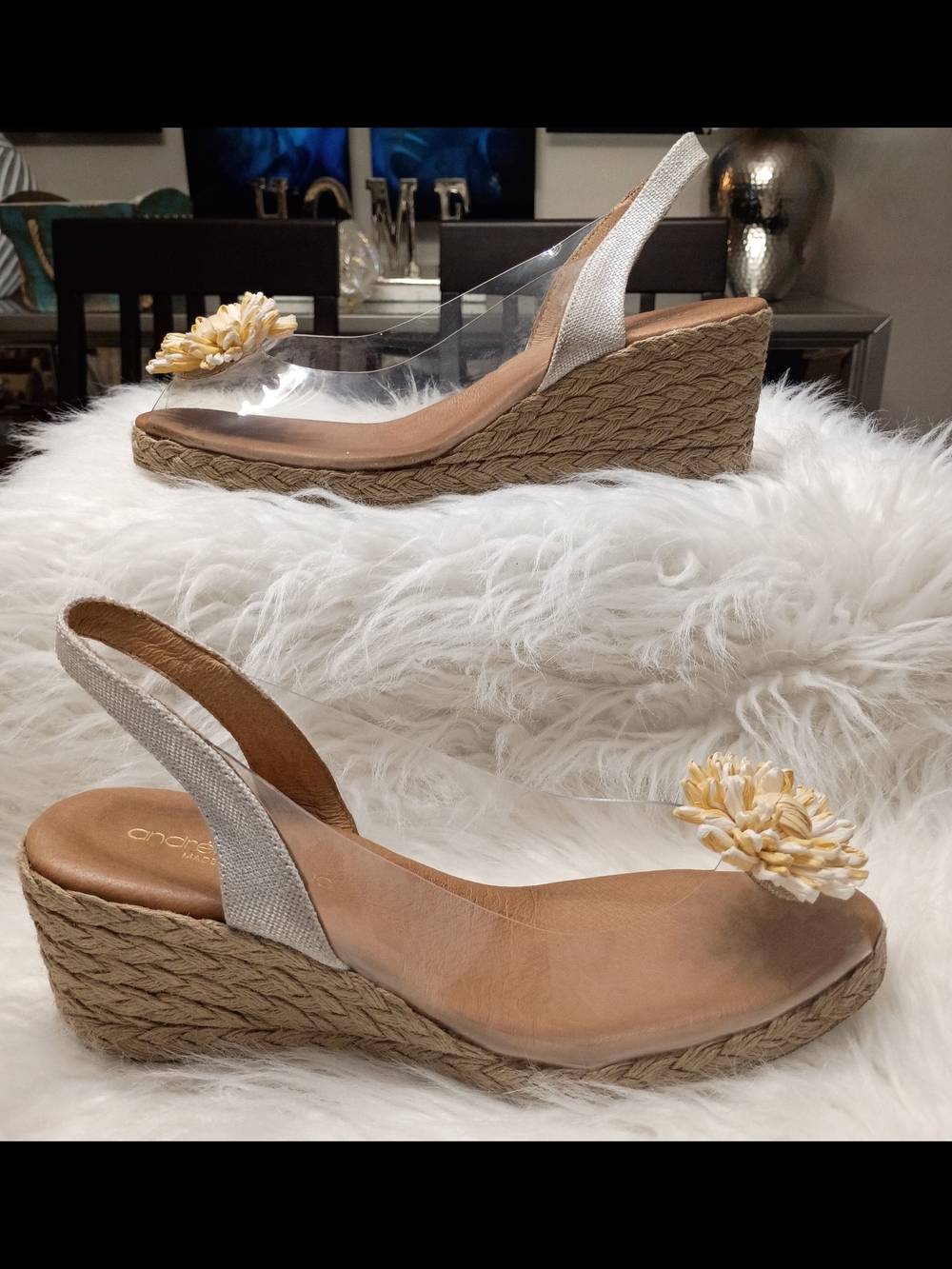 New Andre Assous Clear Floral Espadrille Wedge Slingback Sandal EU 40